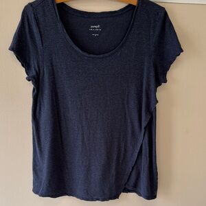 Pure Jill Wrap Tee Navy Cap Sleeve Scoop Neck Top